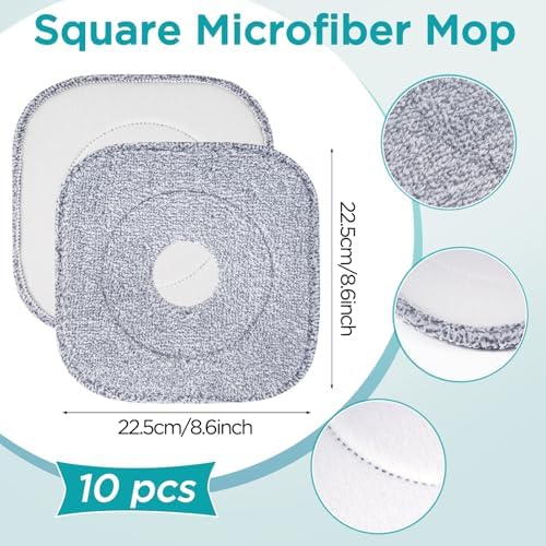10 Pack 8.6" Square Microfiber Mop Pads Refills, Machine Washable, Highly Absorbent, Compatible with for True & Tidy Spin Mop and Most Square Spin Mops & Bucket