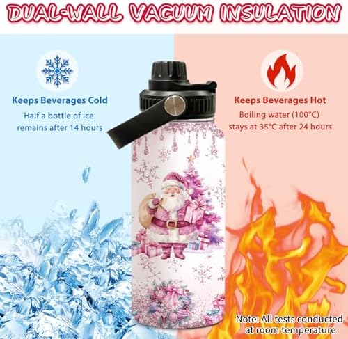 Christmas Gifts for Women, Snowman Water Bottle with Lid 32 Oz, Large Pink Tumbler Gifts for Girls Friends Mom Daughters Wife, Santa Claus Stainless Steel Travel Mug for Holiday, 1 PCS