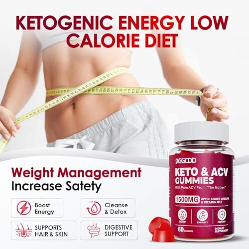 Keto ACV Gummies Advanced Weight Loss, Keto Gummy Supplement for Women and Men, with 1500MG Apple Cider Vinegar & Vitamin B12, Vegan & Non-GMO, Detox & Cleanse, Low-Carb, 60 Count
