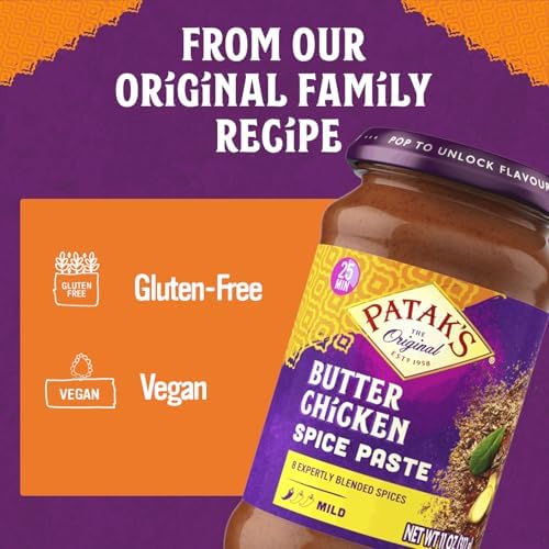Patak’s Butter Chicken Spice Paste - Mild Indian Curry Paste with 8 Expertly Blended Spices - Gluten-Free and Vegan - Flavorful Butter Chicken Curry Base for Home Cooking & More - 11oz Jar (Pack of 2)