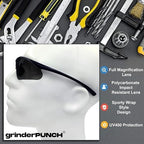 grinderPUNCH Full Lens Magnification Safety Glasses Readers ANSI Z87 Impact Resistant Diopter Magnifying Reading Glasses