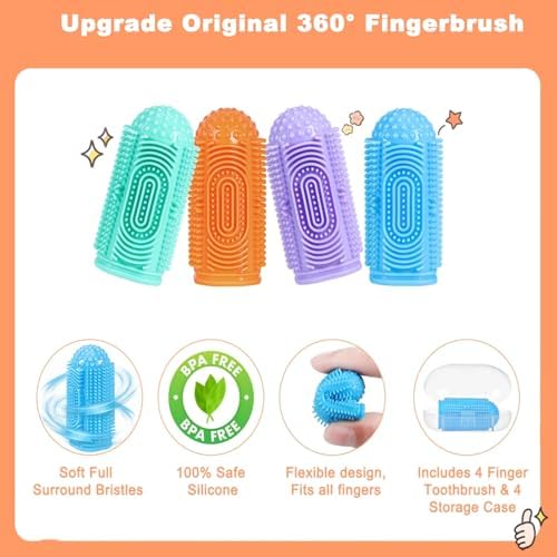 Finger Tooth Brushing Baby Toothbrush 4 Pcs with 4 Travel Storage Case,Food Grade Silicone Baby Finger Toothbrush,Soft Infant Toothbrushes for Toddlers 0-36,Oral Cleaner,Gum Brush