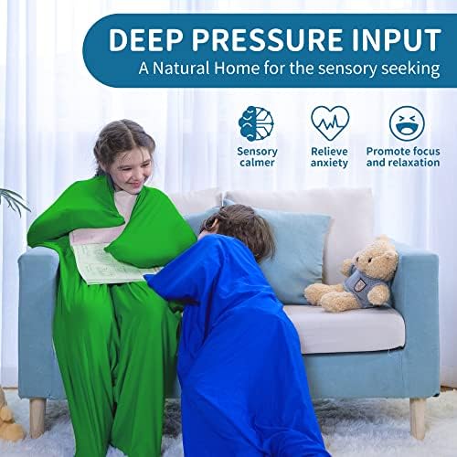 OUTREE Sensory Sock for Kids, 6-9 Years, Medium, 43''×27.5'', Good for Height:43'' - 51'', Full Body Sock Provide Deep Pressure, Sensory Sack for Autistic Children, Body Sockwith A Carrying Bag, Green