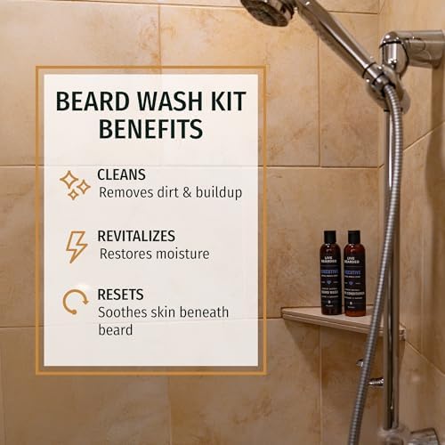 Live Bearded Beard Wash & Conditioner Kit for Men - Deep Cleansing Shampoo and Hydrating Softener, Natural Water-Based Formula, 8 oz | Straight Up - Fragrance-Free
