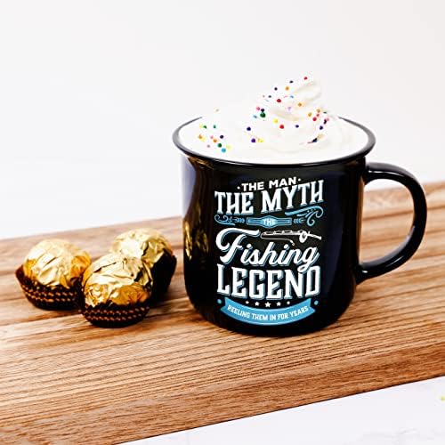Pavilion Gift Company - Fishing Legend - Ceramic 13-ounce Campfire Mug, Double Sided Coffee Cup, Fishing Mug, Fishing Gifts For Men Funny, 1 Count (Pack of 1), 3.75” x 5” x 3.5”, Black/Blue