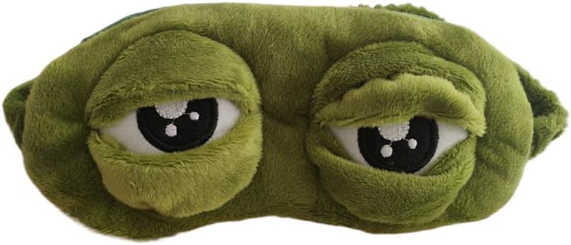 Funny 3D Frog Sleep Mask, Green Cute Cartoon Sad Frog Blindfold Cover, Super Soft Eye Blinder for Travel Office Snap Yoga Gift