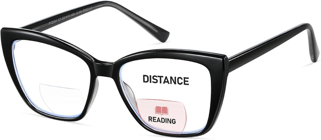 Bifocal Reading Glasses Women Cat Eye Oversized Blue Light Blocking Computer Readers Designer Clear Top Eyewear PT2001