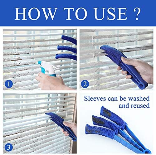 Hiware Window Blind Cleaner Duster Brush with 5 Microfiber Sleeves - Blind Cleaner Tools for Window Shutters Blind Air Conditioner Jalousie Dust