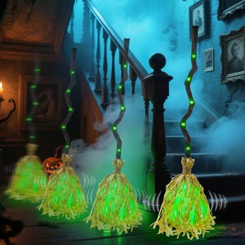 DR.DUDU Witches Broom Halloween Decor - 35" Animated Light up Moving Broomstick with Spooky Sounds, Dancing Magic Witch Broom for Indoor & Outdoor Porch Halloween Party Decorations