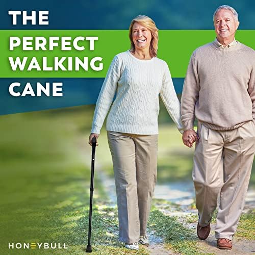 HoneyBull Walking Cane | Single Tip Canes for Men & Women, Foldable, Adjustable, Heavy Duty Up to 250 Pounds, Walking Canes for Seniors