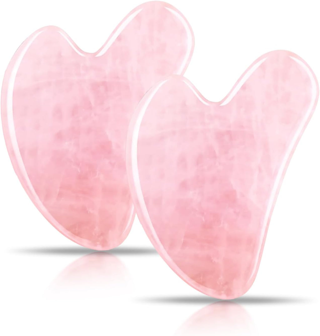 Gua Sha Facial Tools 2 Pack, Rose Quartz Guasha Tool for Face Gua Sha Stone for Puffiness Reducing & Jawline Sculpting Face Stone Gua Sha Tools for Skin Care Woman GuaSha Stone Tool, Pink