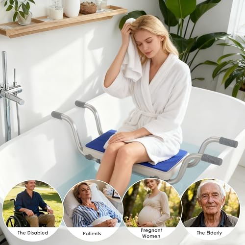 Portable Hanging Bathtub Seat - 230 LBS Capacity Hanging Shower Chair for Seniors, Sturdy Hanging Tub Bench for Inside Bathtub, Practical Bathtub Stool for Elderly & Disabled Users