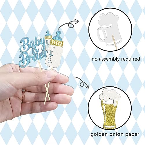 24 Pcs Glitter Cupcake Toppers - Baby Bottle & Beer Mug Cupcake Picks - Gender Reveal Decorations - Celebrating Baby Shower & Birthday Party Supplies (Blue)