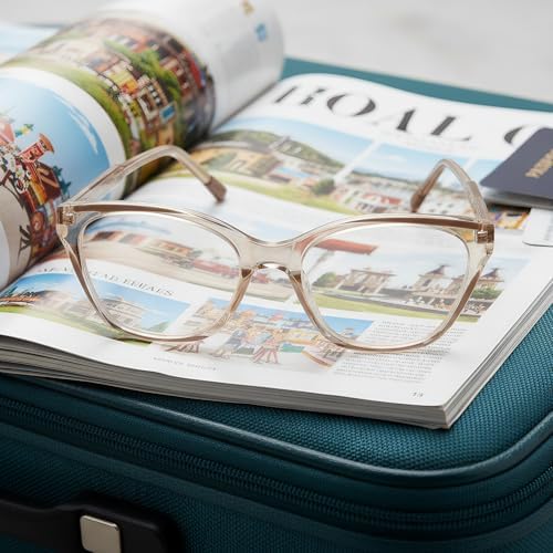 Champagne Clear Frame Fake Glasses for Women, Cat Eye Fashion Eyeglasses, Non Prescription Eyewear for Daily Outfit, Office Look and Party