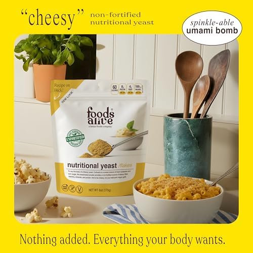 Foods Alive Nutritional Yeast Flakes – 6oz Pouch | Non-Fortified, Vegan, Gluten-Free, Non-GMO | Dairy-Free Cheese Substitute, Plant-Based Protein & Fiber