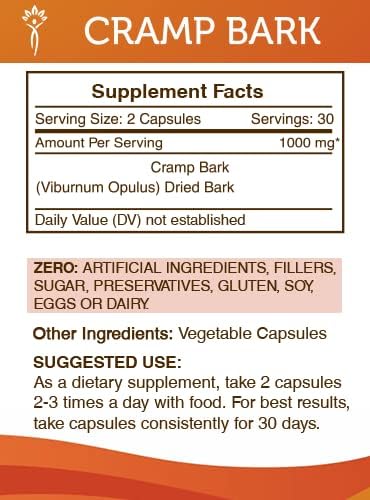 Secrets of the Tribe Cramp Bark 60 Capsules, Made with Vegetable Capsules and Cramp Bark (Viburnum Opulus) Dried Bark (60 Capsules)