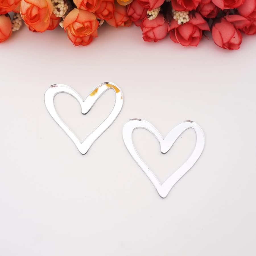 Set of 15 Hollow Out Heart Shape Wedding Cake Topper,Hearts Mirrored Charms for Birthday Wedding Festival Party Home Decoration (Silver Mirror)