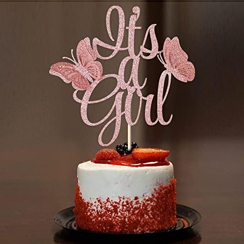 It's A Girl Cake Topper,3d Butterfly Cake Toppers Decorations, Girl Cake Topper,Gender Reveal Baby Shower Party Cake Decor,Girl Birthday Party Cake Supplies Decorations (rose gold)