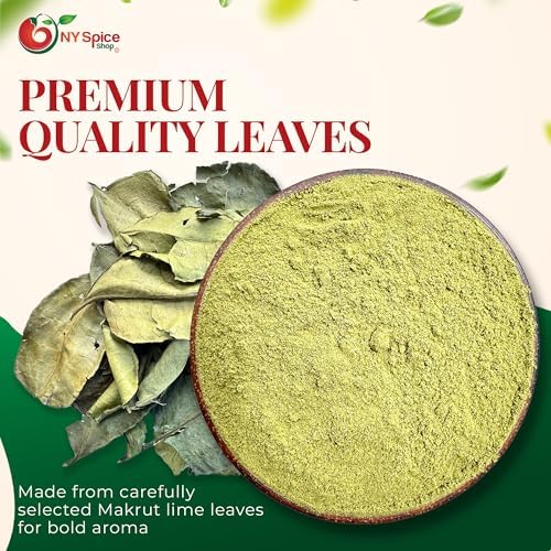 NY Spice Shop Ground Makrut Lime Leaves - 4 Ounce Finely Kaffir Leaves Powder - Kaffir Leaf Fresh - Makrut Pepper Seasoning