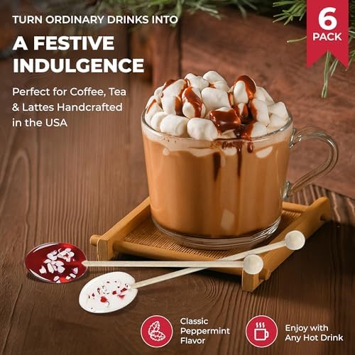 Melville Candy Hot Cocoa/Latte Spoons & Stirrers Gift Set - Made in the USA Stirrers for Hot Cocoa, Lattes, & Coffee - Individually Wrapped (6-count, Peppermint)