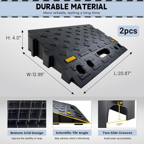 4" high 2-Piece Portable Automotive Curb Ramp, Heavy-Duty Plastic Threshold Ramp Track Interlocking Step Ramp Structure 6600 Lbs Load Capacity for Cars, Wheelchairs, Bikes, Motorcycles