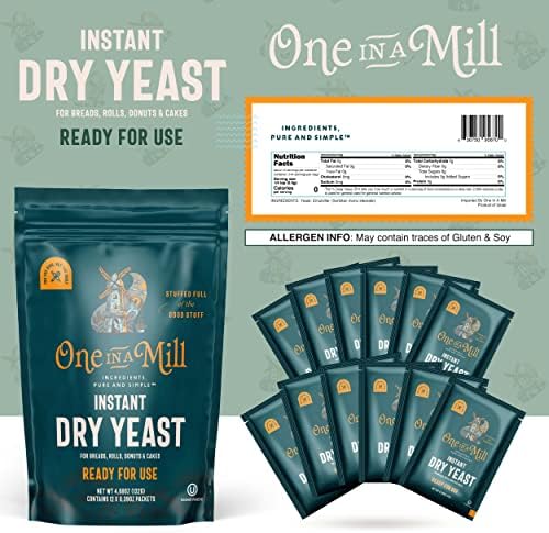 One in a Mill Instant Dry Yeast Packets | Fast Acting Self Rising Yeast for Baking Bread, Cake, Pizza Dough Crust | Kosher | Quick Rapid Rise Leavening Agent for Pastries | 12 Packets