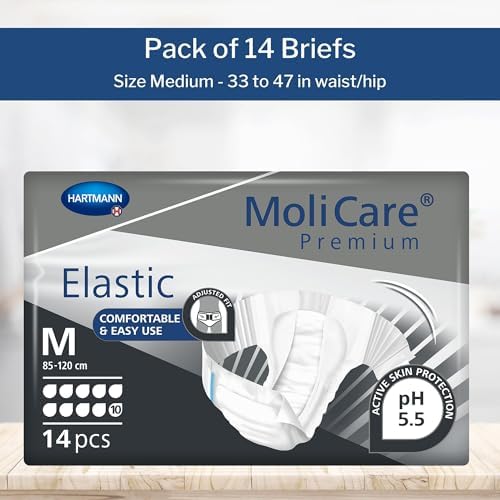 MoliCare Premium Incontinence Brief, 10D - Heavy Absorbency Adult Diaper with Refastenable Tabs - Unisex, Size Medium, 14 Count, 1 Pack