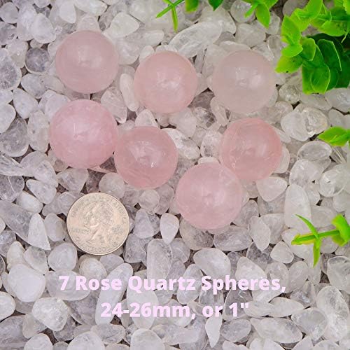 Nature Wonders Crystal Ball Sphere Rose Quartz 7 Spheres 1", 24-26mm for Reiki, Energy Healing, Meditation, Attracting Love, Palm Stones, TouchStones