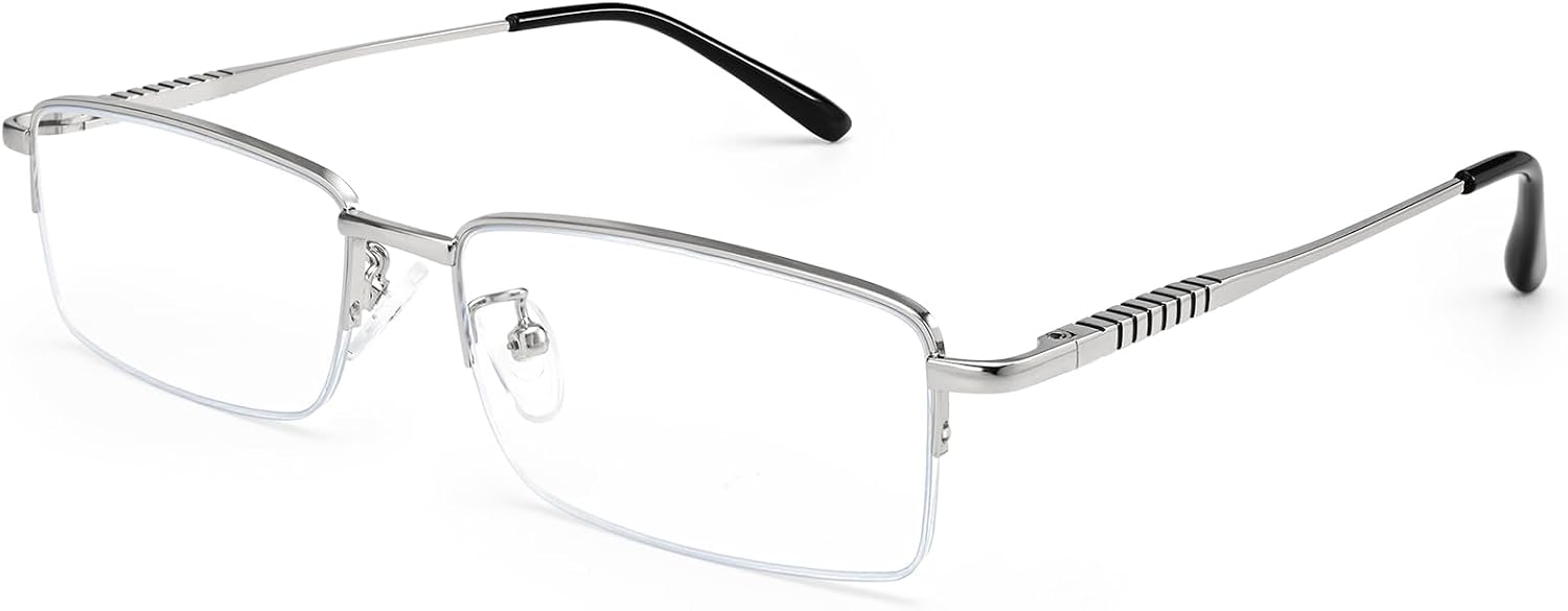 Dollger Rectangle Blue Light Glasses for Men Metal Anti Bluelight Blocking Glasses for Computer Fashion Eyeglasses Small Half