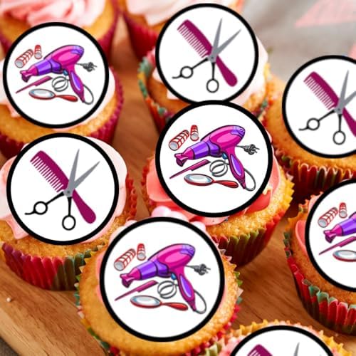 Hairdresser Edible Cupcake Toppers, Hair Salon Decor Cake Decoration, Spa Party Cupcake Decor, Hair Stylist Birthday Cake Decorations, Edible Drink Toppers 24 x 4cm / 1.5 inch