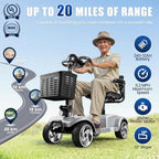 4 Wheel Electric Mobility Scooter for Adults and Seniors, 20 Miles Range Foldable Electric Scooter, Compact Heavy Duty Mobile for Travel with 330lb Capacity, Powered Electric Wheelchair, Silver