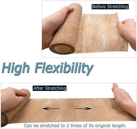 HerMia 6 Inches Self Adhesive Large Bandages Wrap for Wrist Ankle Swelling Sprains, 2 Rolls Non-Woven Cohesive Medical Tape