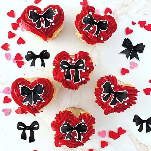 40pcs Edible Black Bowknot Cupcake Toppers Wafer Paper Bowknot Cake Dessert Picks Bowknot Drink Topper Baby Shower Princess Cupcake Toppers for Birthday Party Decoration Supplies