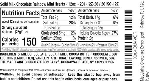 Madelaine Milk Chocolate Mini Hearts, Individually Wrapped Rainbow Foil - Easter Candy Bulk for Kids Classroom, Gifts & Treat Bags, 12 oz