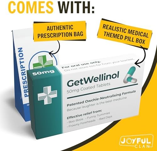 Joyful Clan Funny Get Well Soon Gift – Joke Prank Pill Box Filled with Sweets and Prescription Bag – Letterbox Gag Gifts for Women and Men – Novelty Hug Gifts for Friend