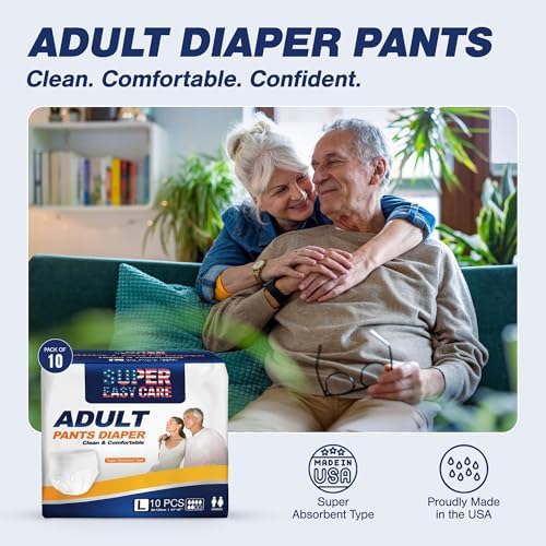 Super Easy Adult Diapers Large (10 Count) | High Absorbency Incontinence Underwear for Men & Women | Leakproof Overnight Protection | Soft, Breathable & Comfortable Fit | Disposable Adult Pants
