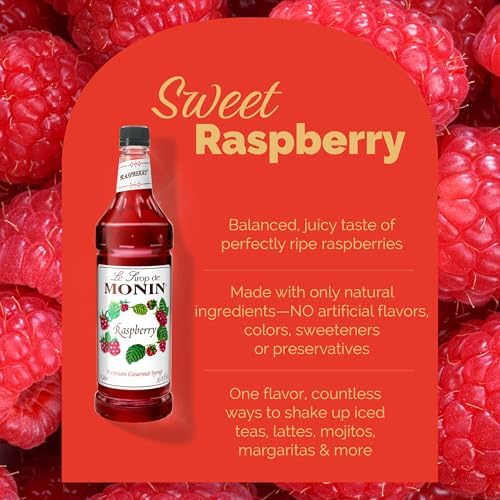 Monin - Raspberry Syrup, Sweet and Tart, Great for Cocktails and Lemonades, Gluten-Free, Non-GMO (1 Liter, 2-Pack)
