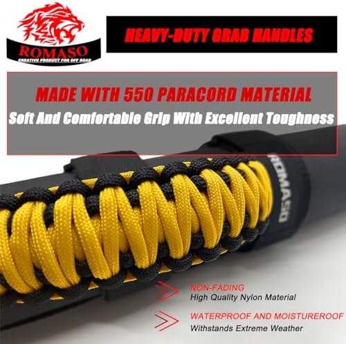 ROMASO Roll Bar Grab Handle for Jeep Wrangler,Grab Handle for Jeep Wrangler YJ TJ JK JL&Gladiator JT 1986-2025,Paracord Handles Grip,Black/Yellow,Pack of 2