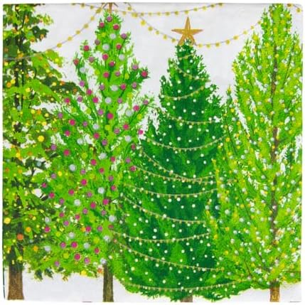 Caspari Christmas Trees with Lights Paper Luncheon Napkins - 20 Per Package