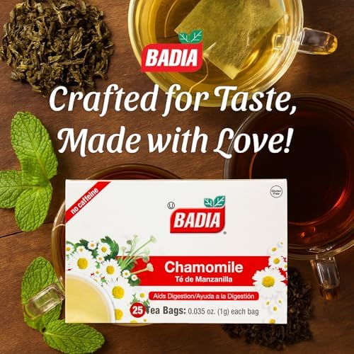 Badia Chamomile Tea, 25 Bags – Soothing Chamomile Flower (Manzanilla) Herbal Tea for Relaxation & Peaceful Moments