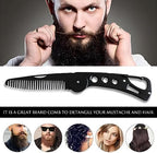 Stainless Steel Folding Beard Comb - Portable Multifunction Anti Static Comb with Leather Cover for Men Grooming, Combing Hair, and Mustache Styling