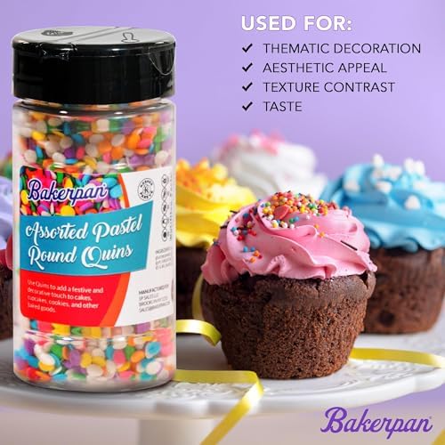 Bakerpan Quins Sprinkles For Cake Decorating - Holly Leaf and Berry Sprinkle Quins 4 Ounces - Holiday Confetti Edible Quins For Cupcakes, Ice Cream, Holiday Sprinkles Cake Decorations (Made in USA)