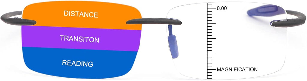 Progressive Multifocus No Line Reading Glasses or Full Lens Magnification Reader Blue Light Blocking for Men Women