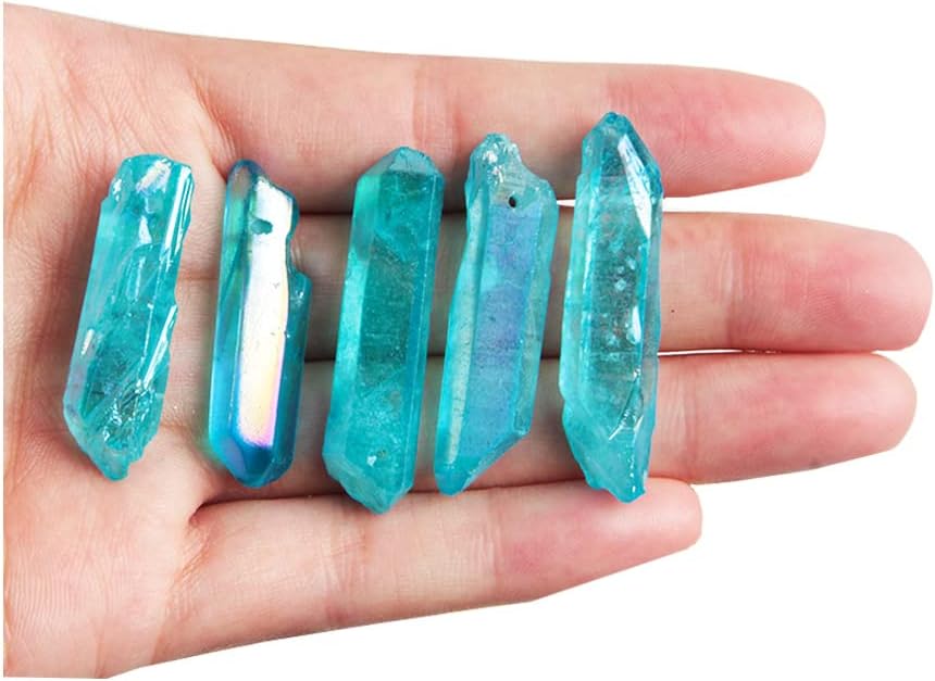 5Pcs Rare Blue Aura Lemurian Seed Quartz Crystal Stones Point Specimen