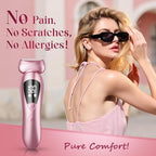 Cordless Electric Razors for Women: Rechargeable Painless Bikini Trimmer for Body Hair - IPX7 Waterproof Shaver with LED Display for Face/Underarm/Leg Light Pink Upgraded