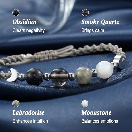 Moon Phase Crystal Healing Bracelet for Women, Natural Stone Beaded Bracelet with Moonstone, Spiritual Bracelets for Intuition, Emotional Balance, Intention Setting, Gifts for Her