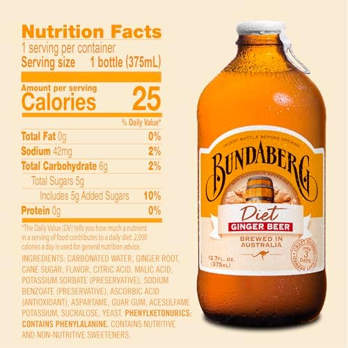 Bundaberg Diet Ginger Beer Soda, 12.7 Fl Oz Bottles (Pack of 4)