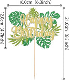1 PCS Tropical Leaves Cake Topper Green Glitter Happy Birthday Cake Pick Jungle Palm Leaf Cake Decoration for Tropical Leaves Theme Baby Shower Kids Birthday Party Cake Decorations Supplies