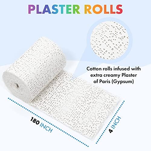 Noe & Malu 12pc Plaster of Paris Rolls - Fast Setting Gauze for Mache, Belly Casting, & Sculptures | Art and Craft Bandages, Wraps, Masks