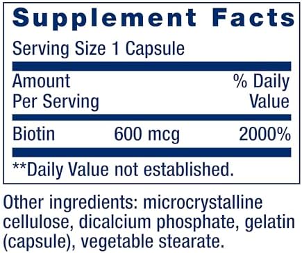 Life Extension Biotin 600 mcg Vitamin B7 Support Supplement for Beautiful Hair, Nails & Beyond – Gluten-Free, Non-GMO - 100 Capsules